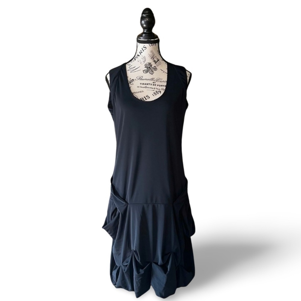 Akela Key Black Utility Spandex Bubble hem Parachute Mini Dress avant garde
